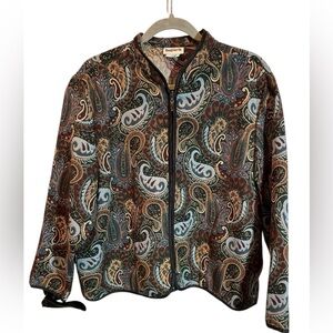 Vintage Bonworth Paisley Earth Tone Grandma Zip Up Petite Med Tapestry Jacket